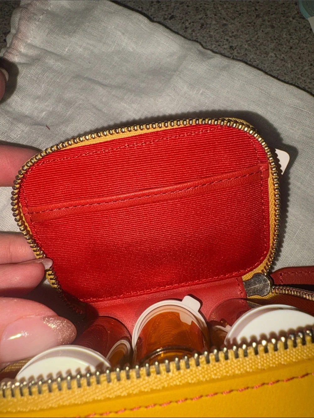 Coach Yellow Leather pill box / Case with Red Pull. NWT ! Price firm